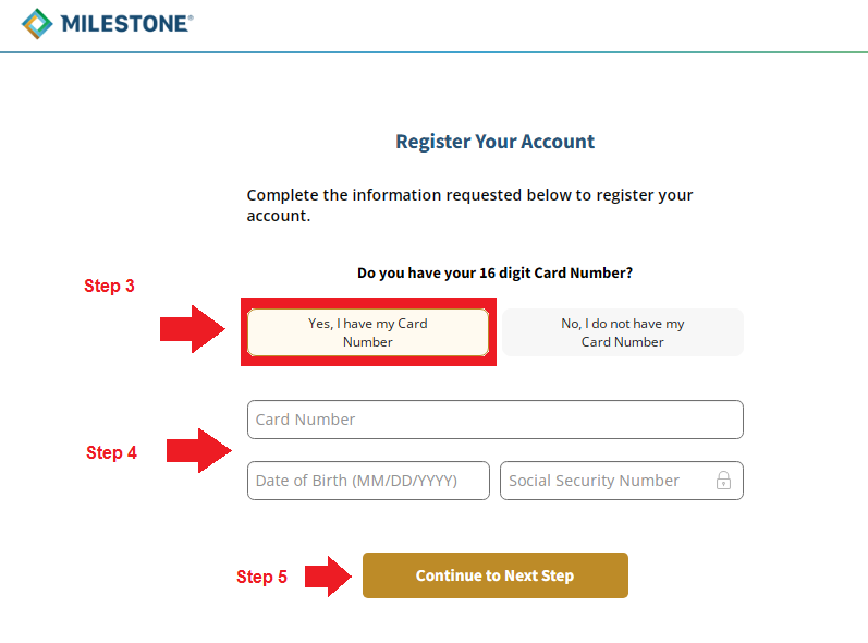 Milestone CardActivate With 16 Digit Card Number